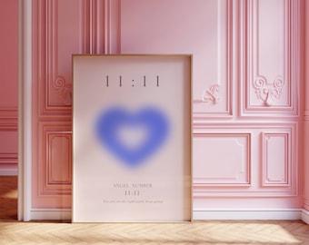 Numer Anioła 11:11 1111 Aura Wydruk | Aura Gradient Plakat Modna Sztuka Ścienna | BlueAura Serce Anioł Numer Wydruk Sztuka Ścienna CYFROWE POBIERANIE