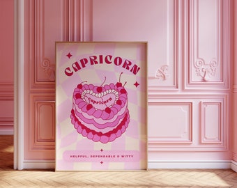 Capricorn Birthday Cake Print: Zodiac Star Sign Poster (Digital Download)