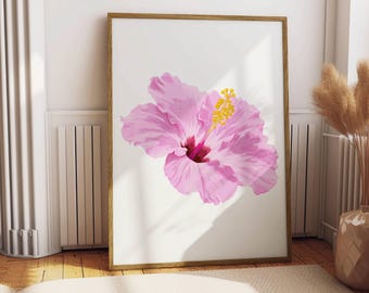 Lily Hibiscus Flower Hawaiian Aloha Wall Art Print Poster Decor Funky Retro Preppy Room Decor Pink Lillies Decor DIGITAL DOWNLOAD