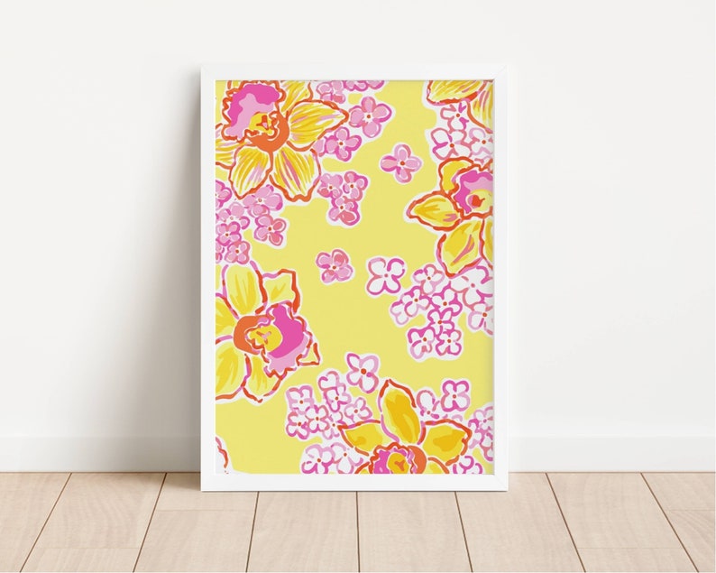 Yellow Flowers Floral Art Print Dorm Decor Funky Wall Art Retro Art