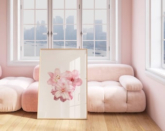 Hibiscus & Lily Wall Art Print, Tropical Flower Digital Download, Boho Botanical Print, Modern Floral Decor, Printable Art, Flower Poster