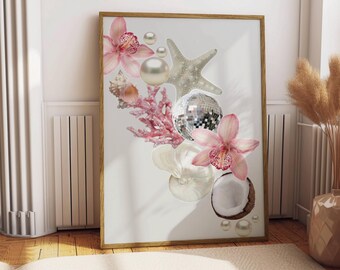 Hibiscus & Lily Wall Art Print, Tropical Flower Digital Download, Boho Botanical Print, Modern Floral Decor, Printable Art, Flower Poster