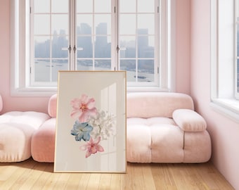 Hibiscus & Lily Wall Art Print, Tropical Flower Digital Download, Boho Botanical Print, Modern Floral Decor, Printable Art, Flower Poster