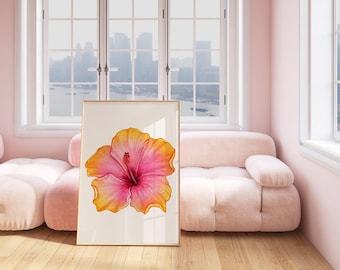 Lily Hibiscus Flower Hawaiian Aloha Wall Art Print Poster Decor Funky Retro Preppy Room Decor Pink Lillies Decor DIGITAL DOWNLOAD