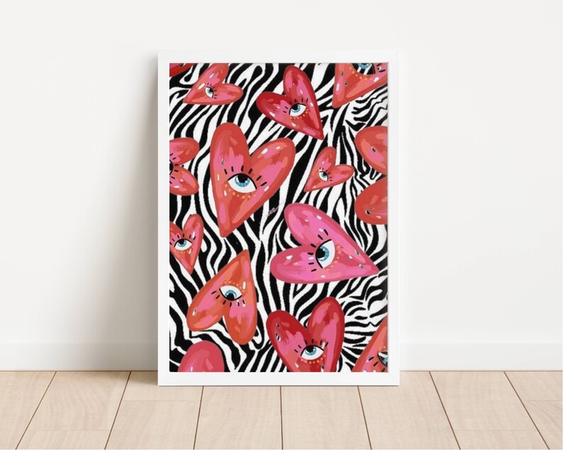 Heart Evil Eye Art Print Dorm Decor Funky Wall Art Retro Art Print