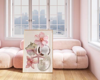 Hibiscus & Lily Wall Art Print, Tropical Flower Digital Download, Boho Botanical Print, Modern Floral Decor, Printable Art, Flower Poster