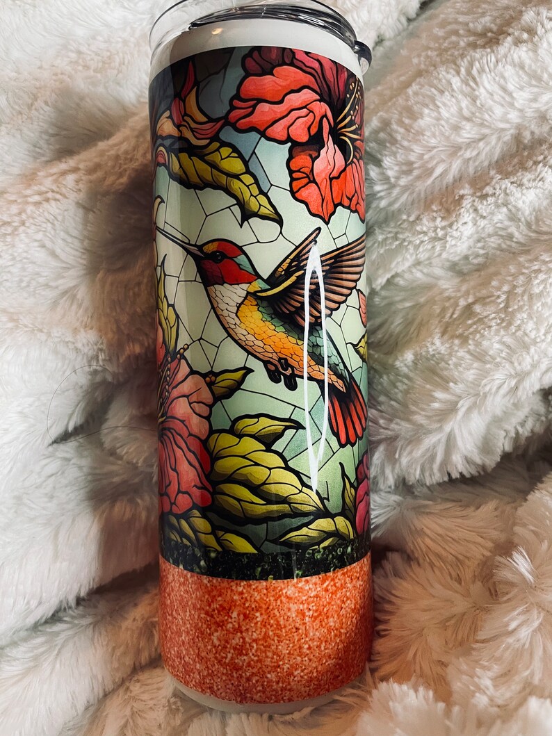 20oz Skinny Tumbler,hummingbird Stain Glass Tumbler / Epoxy Tumbler