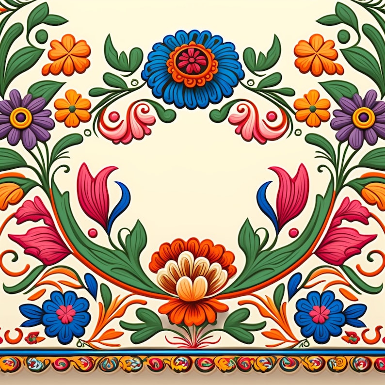 Mexican Flowers - Watercolor Vibrant Floral Clipart-unique Otomi Floral ...