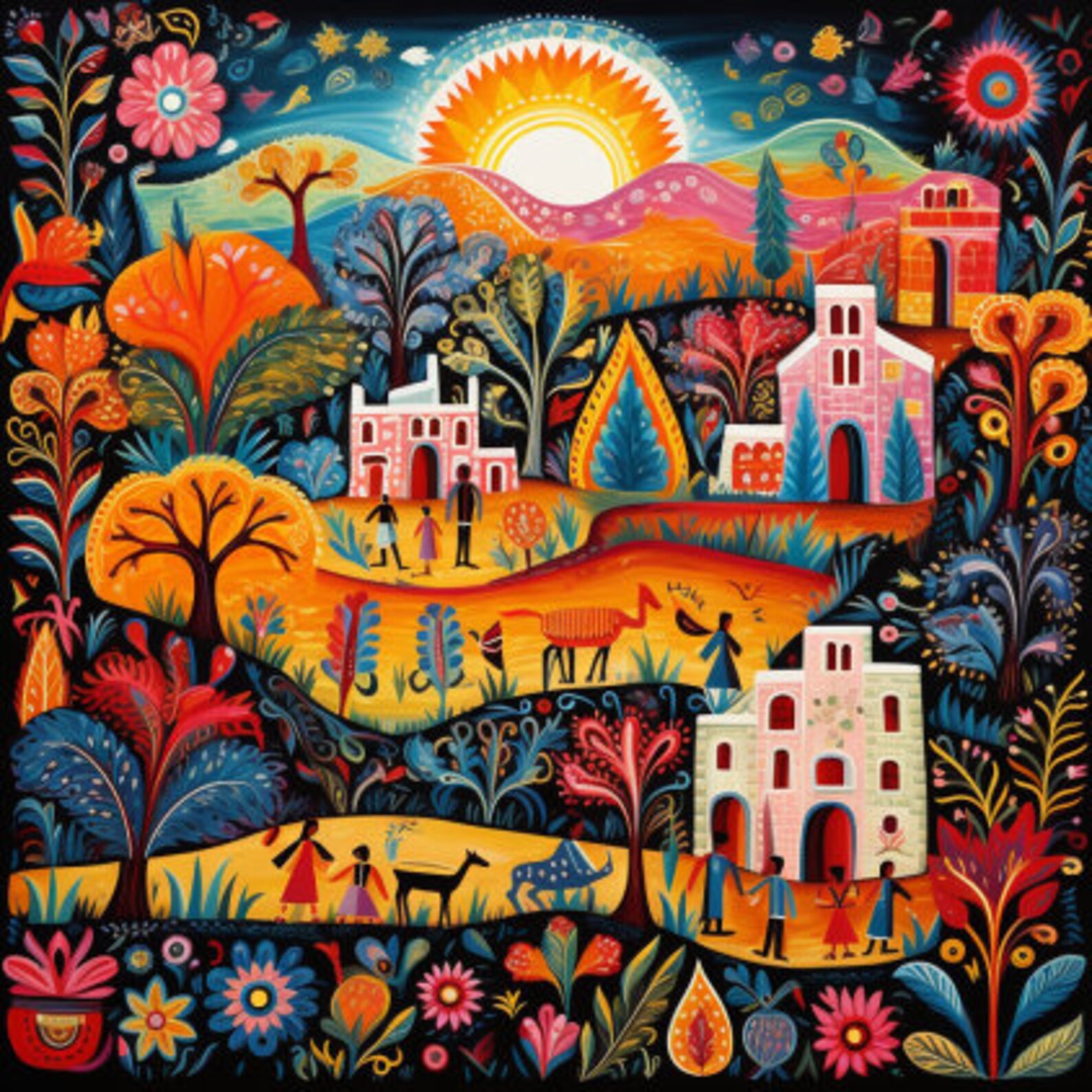 Mexican Flowers Watercolor Vibrant Floral Clipartpurple Floral