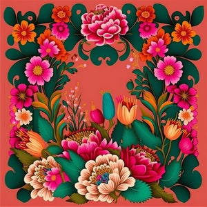 Mexican Flowers - Watercolor Vibrant Floral Clipart-Unique Pink Floral- Graphics-Commercial Use PNG Bonus Prints