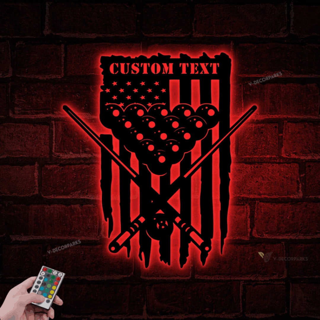 Custom US Billiards Metal Wall Art With LED Light Etsy