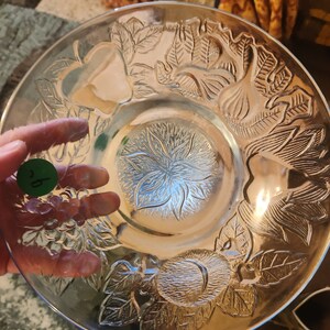 glass blue plates  fruit pattern set of 4