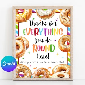 EDITIERBARE Bagel Lehrer Wertschätzung Zeichen, Bagel Frühstück Zeichen, Frühstück Lehrer Wertschätzung Zeichen, Canva Vorlage, TA020