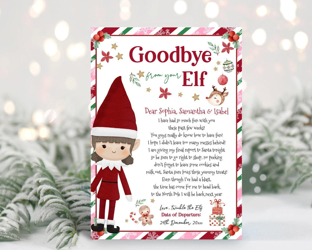 Editable Elf Goodbye Letter Bye Elf Letter Farewell From - Etsy