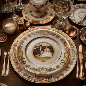 Luxe gepersonaliseerde familiefoto Fine China Set - Decoratief serviesgoed op maat, leverancier van Hermès