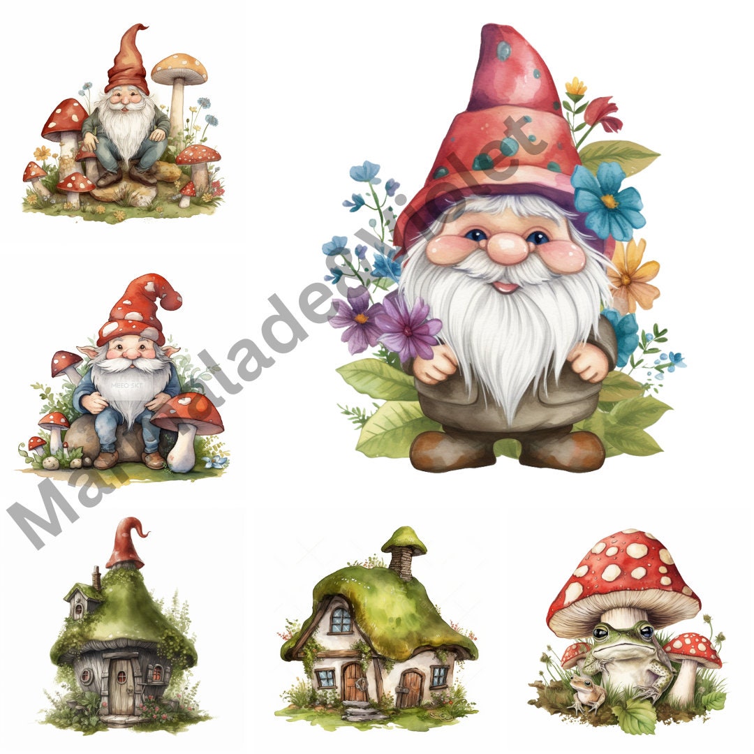 Fun & Whimsical Garden Gnome Clipart -bundle of 20 Gnomes, Toadstools ...