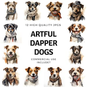 Artful dapper dog clipart - 12 JPG's van hoge kwaliteit - direct downloaden - Kaarten maken, uitnodigingen, tijdschriften, scrapbooking, ongewenste tijdschriften