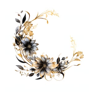 Schwarz und Gold runden Rahmen Clipart - 12 Qualität JPGs - sofortiger Download - Card Making, Einladungen, Zeitschriften, Scrapbooking, Junk journals