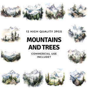 mountains and trees clipart - 12 High Quality JPGs - instant Download - Card Making, invitations, journals, Scrapbooking, Junk journals