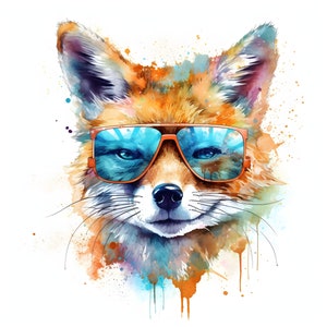Renard en clipart lunettes de soleil - 12 JPG de haute qualité - Téléchargement instantané - Fabrication de cartes, invitations, journaux, Scrapbooking, Journaux indésirables
