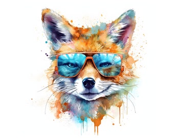Fox in sunglasses clipart - 12 High Quality JPGs - instant Download - Card Making, invitations, journals, Scrapbooking, Junk journals