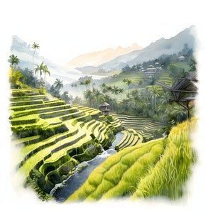 Terrasvormige rijstvelden clipart - 12 JPG's van hoge kwaliteit - direct downloaden - Kaarten maken, uitnodigingen, tijdschriften, scrapbooking, ongewenste tijdschriften