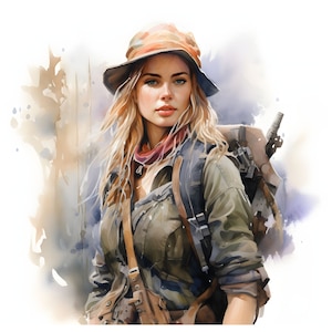 Female adventurer clipart - 12 High Quality JPGs - instant Download - Card Making, invitations, journals, Scrapbooking, Junk journals