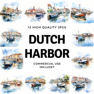 Dutch harbor clipart - 12 High Quality JPGs - instant Download - Card Making, invitations, journals, Scrapbooking, Junk journals