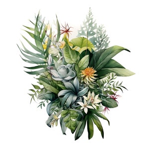 jungle leaves bouquet Clipart - 12 High Quality JPGs - Card Making, Invitations, Journals, Digital Paper Craft, Scrapbooking, Junk Journals