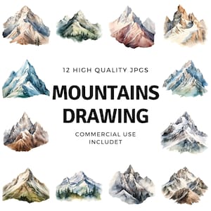 mountains drawing clipart - 12 High Quality JPGs - instant Download - Card Making, invitations, journals, Scrapbooking, Junk journals