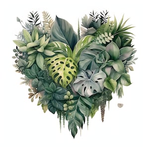 Jungle Leaf Heart Clipart - 12 JPGs de alta qualidade - Criação de cartões, convites, diários, artesanato em papel digital, scrapbooking, diários indesejados