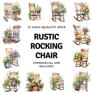rustic rocking chair clipart - 12 High Quality JPGs - instant Download - Card Making, invitations, journals, Scrapbooking, Junk journals