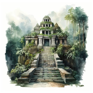 Lost Jungle Temple clipart - 12 High Quality JPGs - instant Download - Card Making, invitations, journals, Scrapbooking, Junk journals