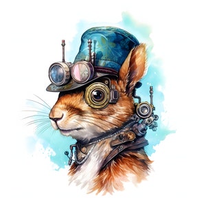 Steampunk Squirrel clipart - 12 JPG de haute qualité - Téléchargement instantané - Fabrication de cartes, invitations, journaux, Scrapbooking, Junk journaux