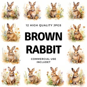 Brown Rabbit clipart - 12 High Quality JPGs - instant Download - Card Making, invitations, journals, Scrapbooking, Junk journals