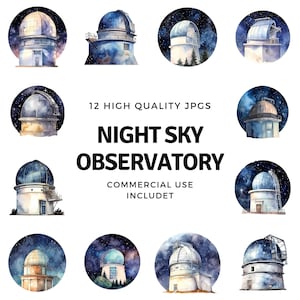 night sky observatory clipart - 12 High Quality JPGs - instant Download - Card Making, invitations, journals, Scrapbooking, Junk journals