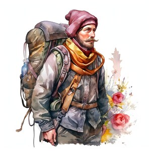 Male adventurer clipart - 12 High Quality JPGs - instant Download - Card Making, invitations, journals, Scrapbooking, Junk journals