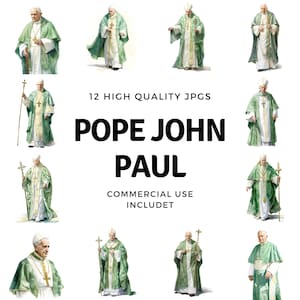 Pope John Paul clipart - 12 High Quality JPGs - instant Download - Card Making, invitations, journals, Scrapbooking, Junk journals