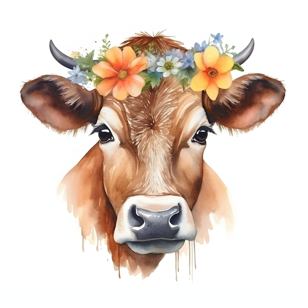 Clipart de vache florale - 12 JPG de haute qualité - téléchargement instantané - fabrication de cartes, invitations, journaux, Scrapbooking, journaux indésirables