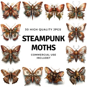 Steampunk Motten Clipart - 12 hochwertige JPGs - sofortiger Download - Card Making, Einladungen, Journals, Scrapbooking, Junk journals