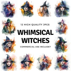 witch clipart - 12 High Quality JPGs - instant Download - Card Making, invitations, journals, Scrapbooking, Junk journals