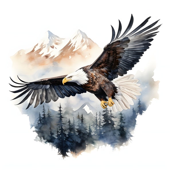 Watercolor Bald Eagle clipart - 12 High Quality JPGs - instant Download - Card Making, invitations, journals, Scrapbooking, Junk journals