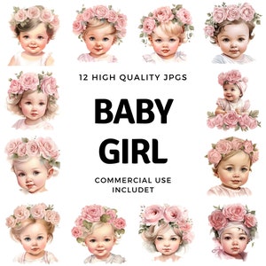 baby girl clipart - 12 High Quality JPGs - instant Download - Card Making, invitations, journals, Scrapbooking, Junk journals