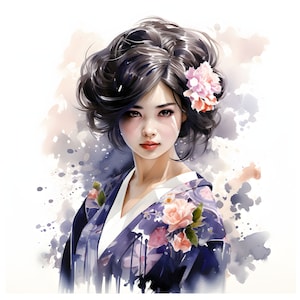 Japanese flower girl clipart - 12 High Quality JPGs - instant Download - Card Making, invitations, journals, Scrapbooking, Junk journals