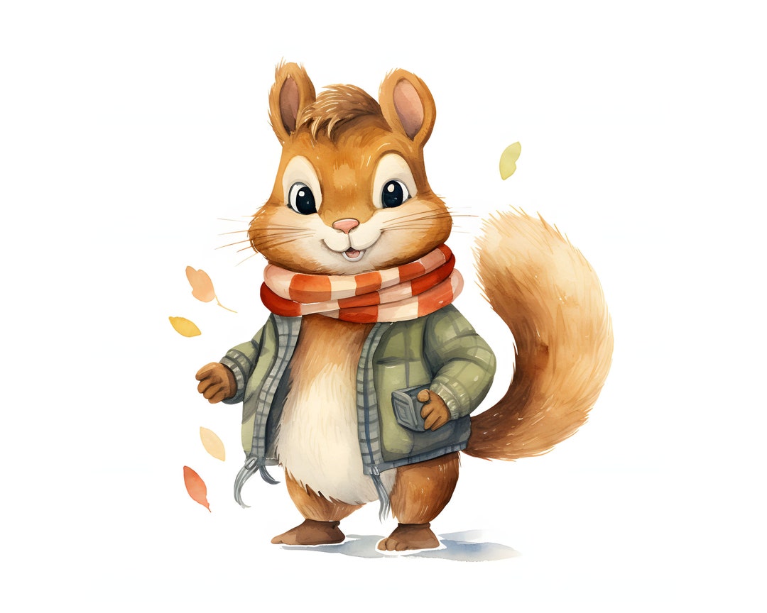 Cute Squirrel Wearing Jacket and Scarf Clipart - 12 High Quality Jpgs ...