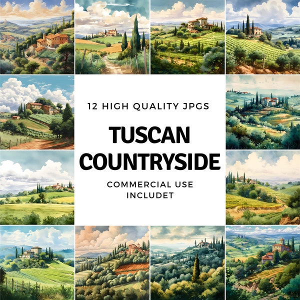 Tuscan countryside clipart - 12 High Quality JPGs - instant Download - Card Making, invitations, journals, Scrapbooking, Junk journals