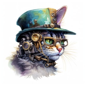 Steampunk Cats clipart - 12 High Quality JPGs - instant Download - Card Making, invitations, journals, Scrapbooking, Junk journals