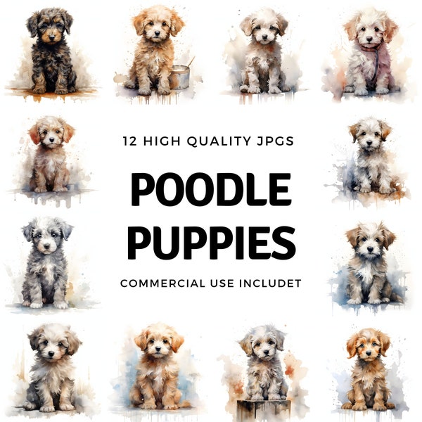 Poodle Puppies - 12 High Quality JPGs - instant Download - Card Making, invitations, journals, Scrapbooking, Junk journals