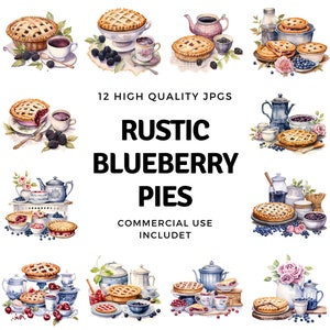 rustic blueberry pies clipart - 12 High Quality JPGs - instant Download - Card Making, invitations, journals, Scrapbooking, Junk journals