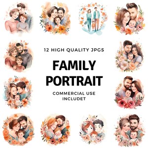 family portrait clipart - 12 High Quality JPGs - instant Download - Card Making, invitations, journals, Scrapbooking, Junk journals